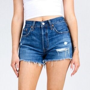 Levi’s 501 High Rise cutoff blue denim shorts distressed button fly NWT size 28
